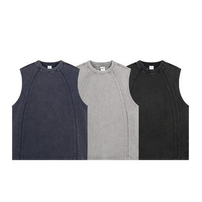 Washed Wax Dye Patchwork Raw Hem Tank Top WN16281