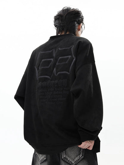 Suede Embroidery Round Neck Oversize Sweatshirt WN10241