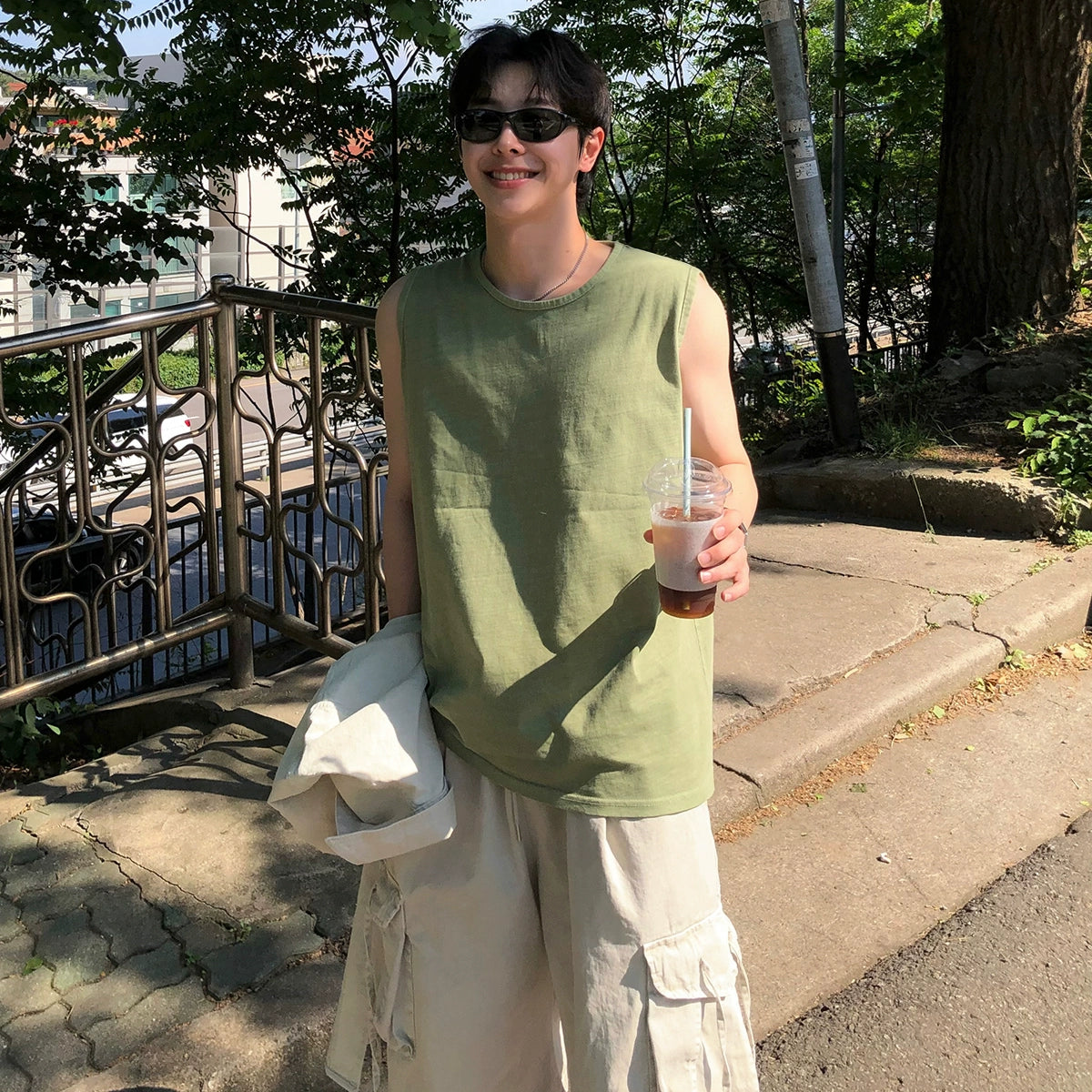 Simple Design Sleeveless T-Shirt WN20319