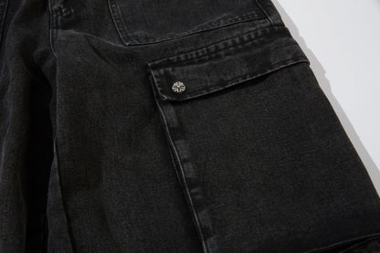 Washed Eyelet Cargo Denim Jeans WN25447
