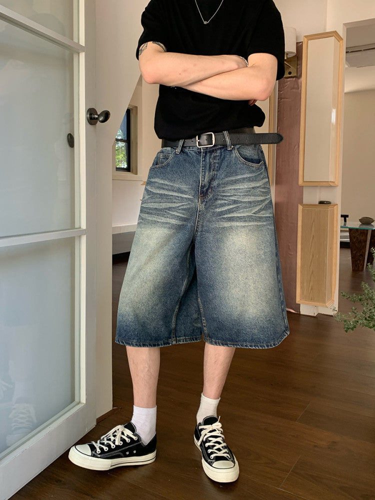 Washed Wide Leg Denim Half Jeans WN24903