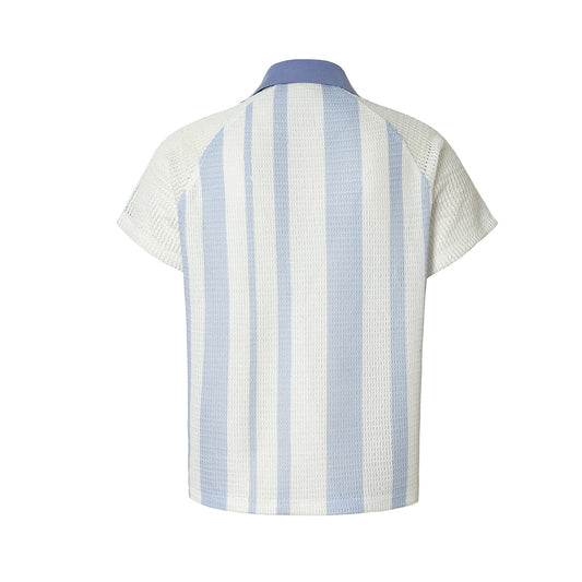 Stripe Number Print Short Sleeve Shirt WN25416