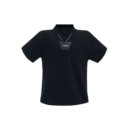 V-neck Metal Rivet Logo Short Sleeve T-shirt WN7476