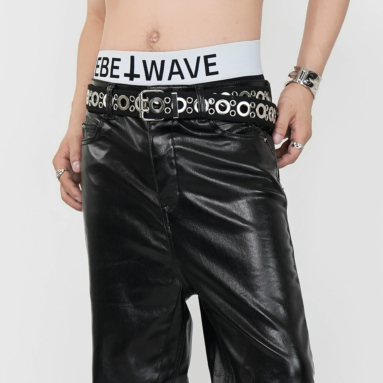 Double Stitch Metal Eyelet Canvas PU Leather Belt WN17331