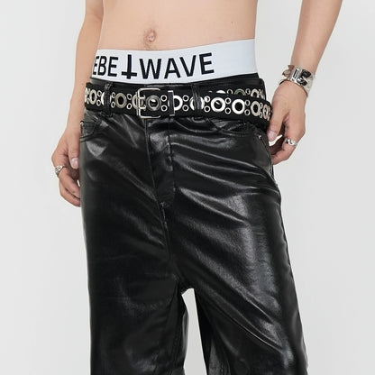 Double Stitch Metal Eyelet Canvas PU Leather Belt WN17331