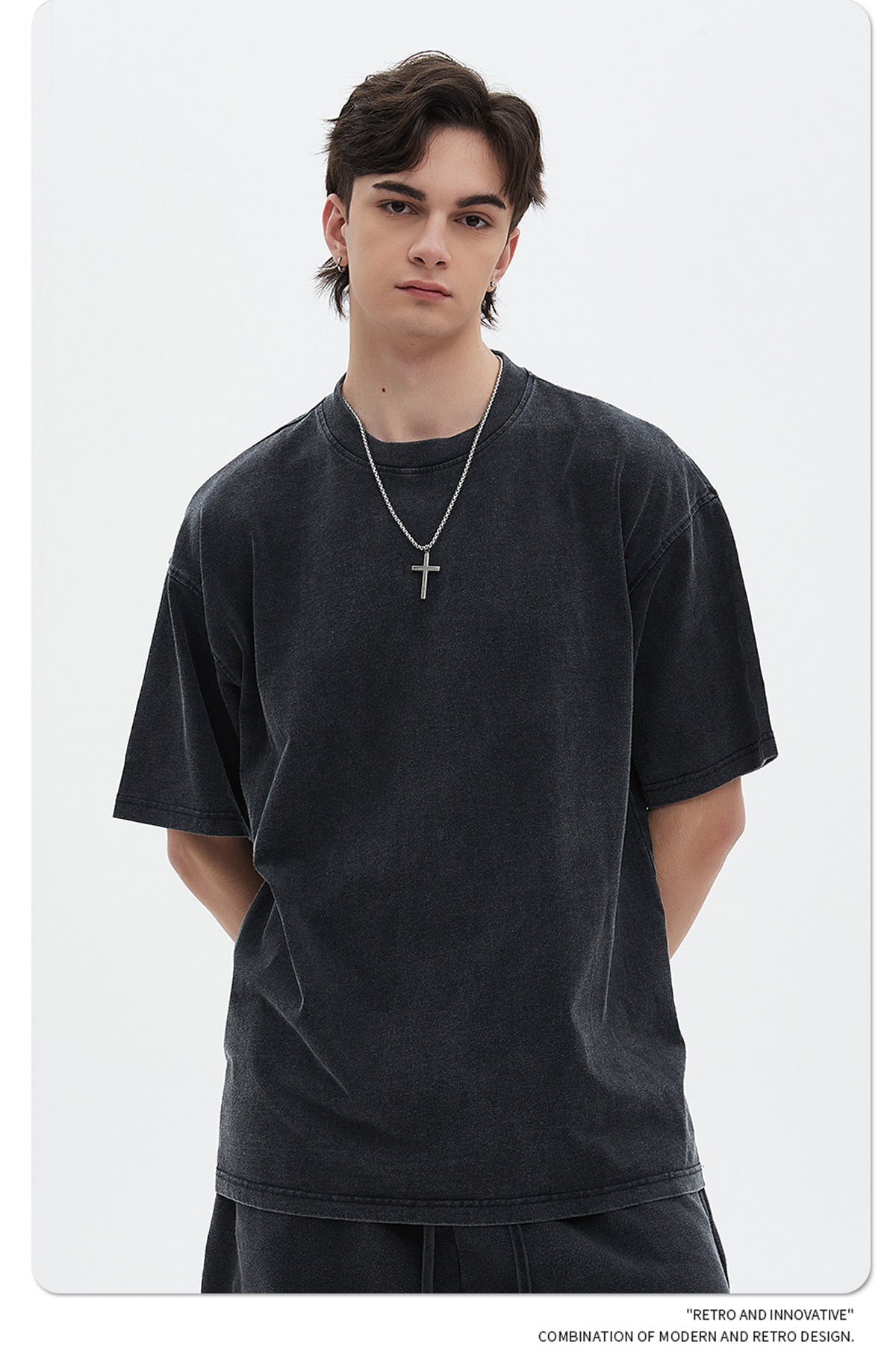 Oversize Washed Short-sleeve-T-shirt & Washed Short Sweatpants Setup WN6633-K