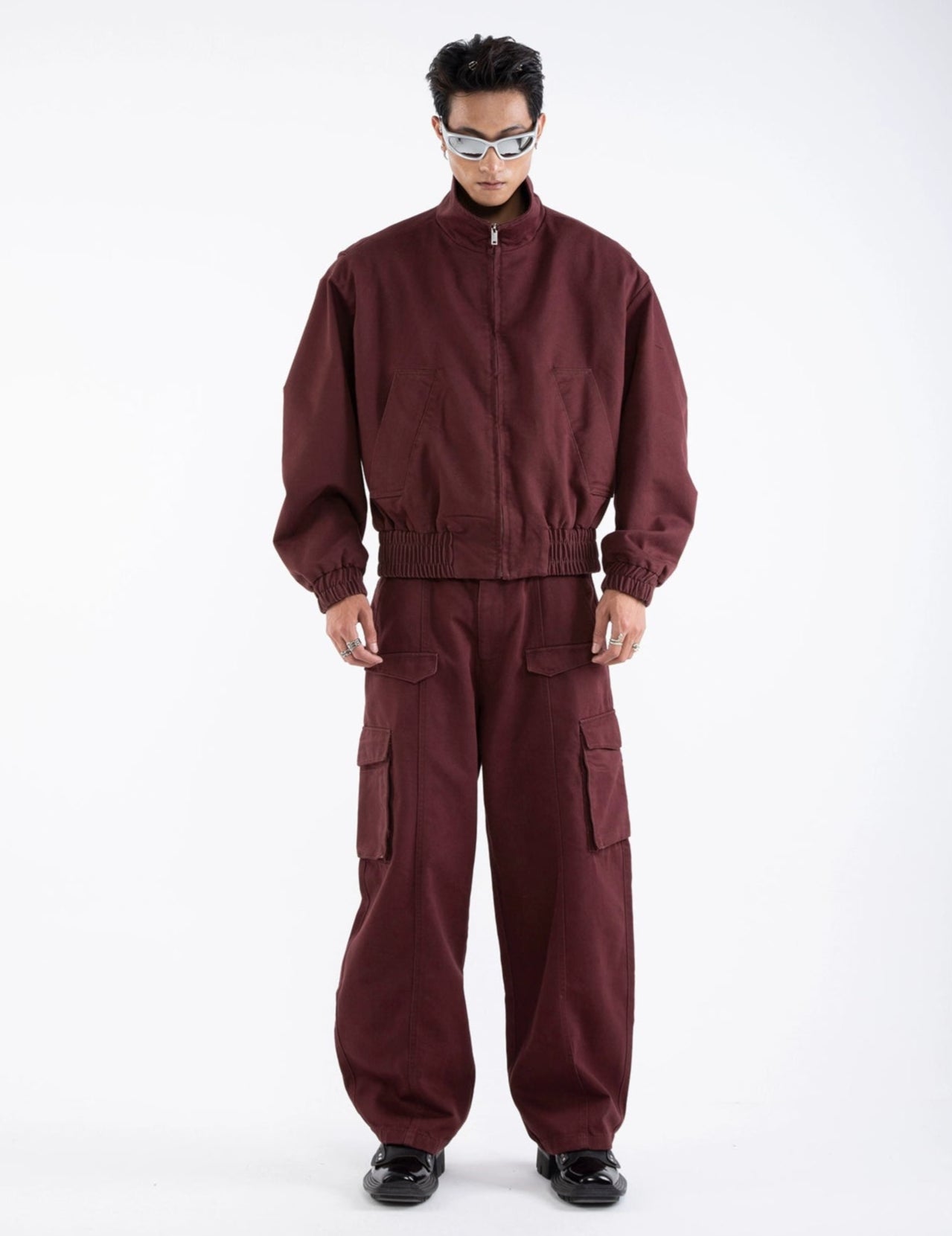 Stand Neck Zipper Short Jacket & Cargo Pants Setup WN20651