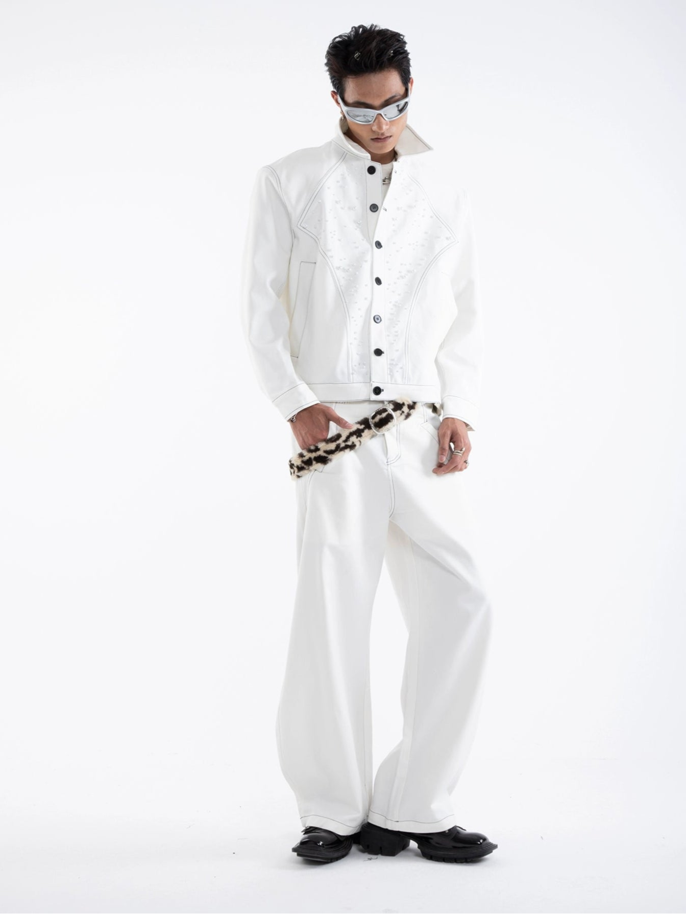 Pearl Detail Glitter Short Jacket & Pants Setup WN20658