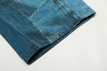 Washed Irregular Print Wide Leg Curved Denim Jeans WN25883