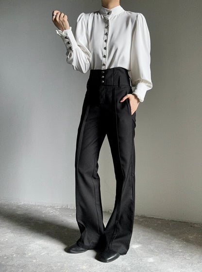 High-Waist Belted Flare Trousers WN23124