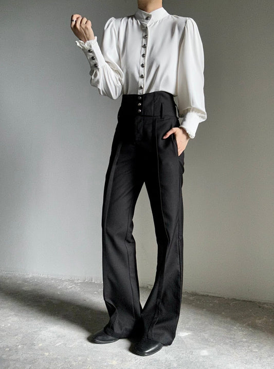 High-Waist Belted Flare Trousers WN23124