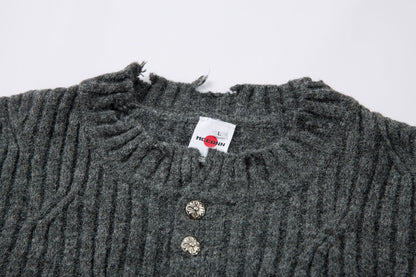 Frayed Hem Oversize Knit Sweater WN25934