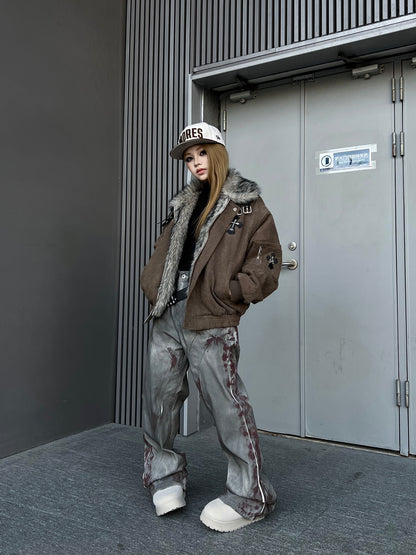 Washed Deconstructed Patchwork Flare Denim Jeans WN24209