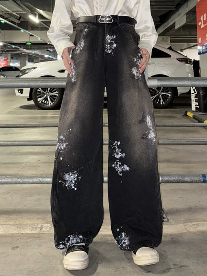 Paint Pearl Design Wide Leg Denim Jeans WN20730