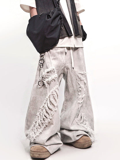 Mud Dye Damage Wide Leg Denim Jeans WN24014