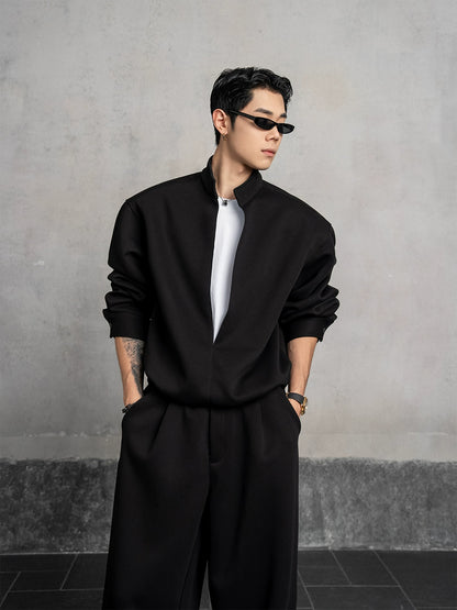 Fake Layered Stand Neck Sweatshirt & Pants Setup WN20870