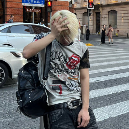 Washed Lip Art Graphic Print Short Sleeve T-Shirt WN27415