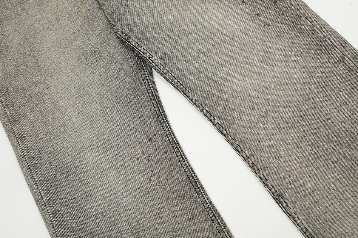 Washed Damage Straight Wide Leg Denim Jeans WN25672