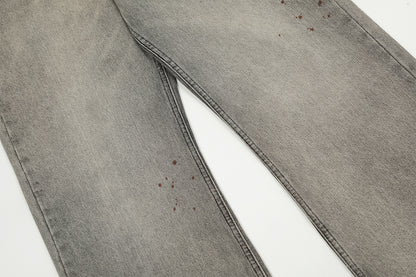 Washed Damage Straight Wide Leg Denim Jeans WN25672