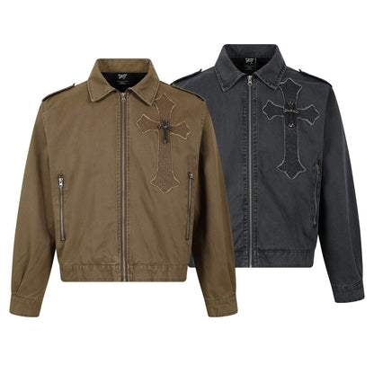 Cross Washed Workwear Zipper Jacket WN23035