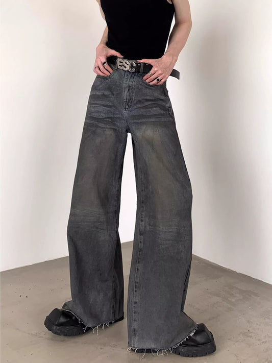 Damage Wide-Leg Straight Denim Jeans WN7051