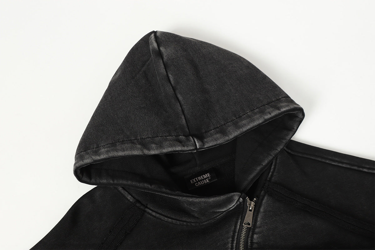 Washed Asymmetrical Zipper Detail Hoodie WN25382