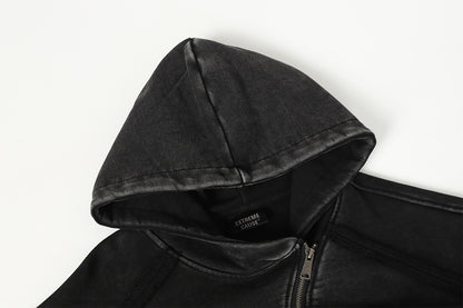 Washed Asymmetrical Zipper Detail Hoodie WN25382