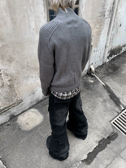 Stand Neck Patch Knit Cardigan WN22180