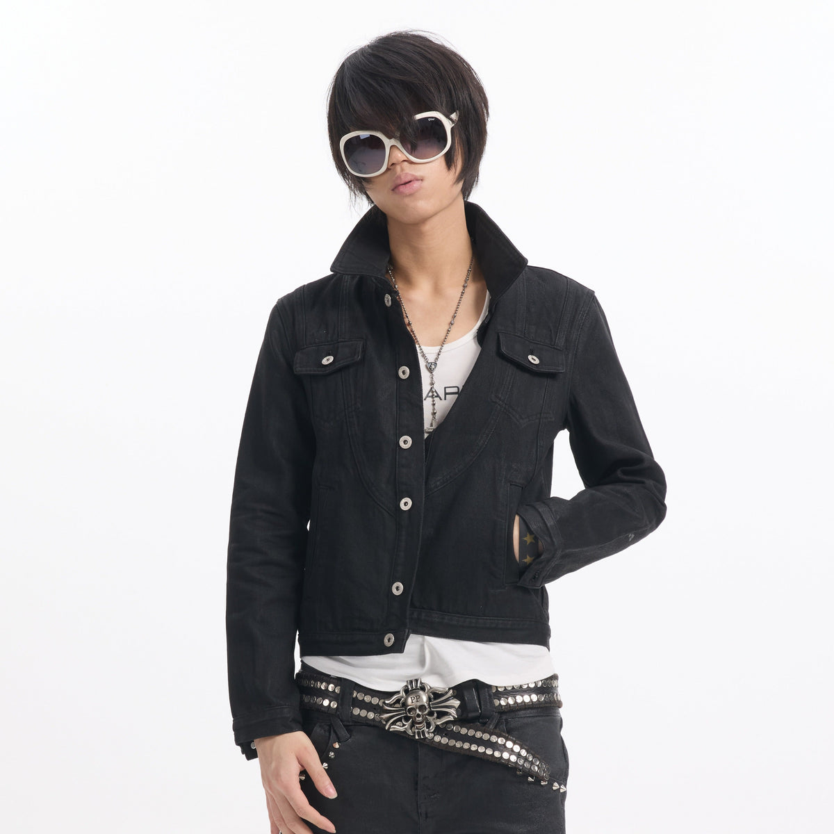 Washed Button Detail Short Denim Jacket WN27238
