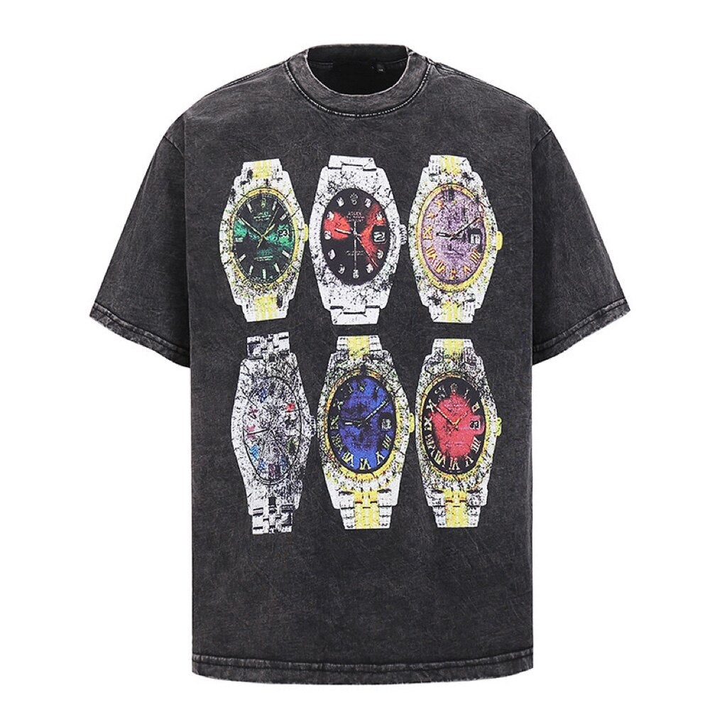 Oversize Vintage Wash Watch Graphic Short Sleeve T-Shirt WN24436