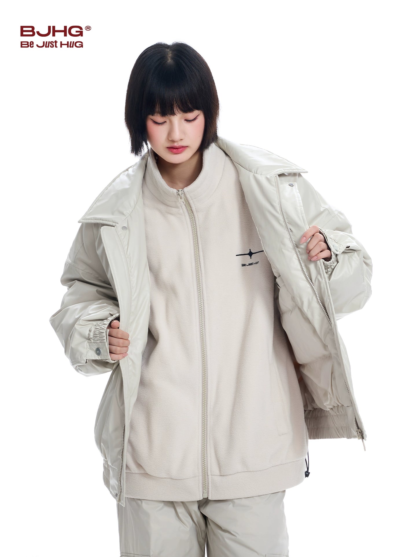 Oversize PU Leather White Duck Down Jacket WN9789