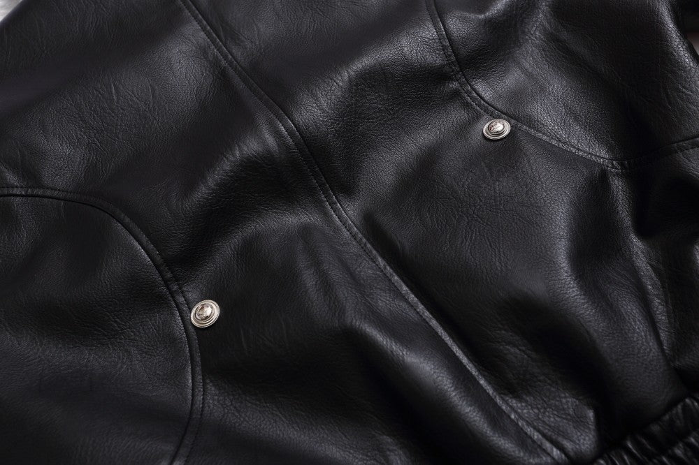 Fake Fur Collar Studs Detail PU Leather Jacket WN28095