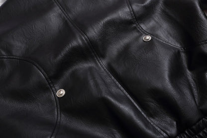 Fake Fur Collar Studs Detail PU Leather Jacket WN28095
