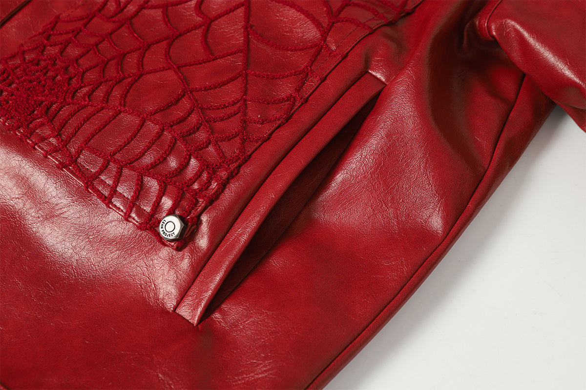 Snap-Button Emboss PU Leather Jacket &PU Leather Wide Leg Pants Setup WN23095-K