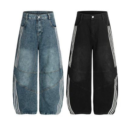 Deconstructed Three-Stripe Curved Wide Leg Denim Jeans WN25738