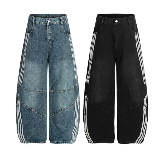 Deconstructed Three-Stripe Curved Wide Leg Denim Jeans WN25738