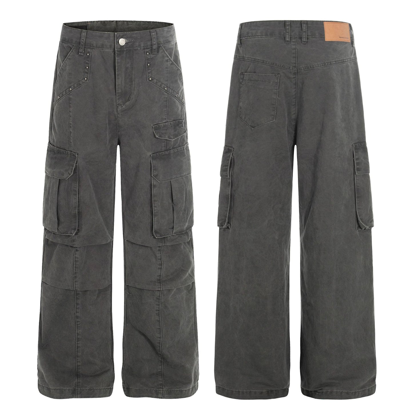 Multi Pocket Studs Wide Leg Cargo Pants WN26136
