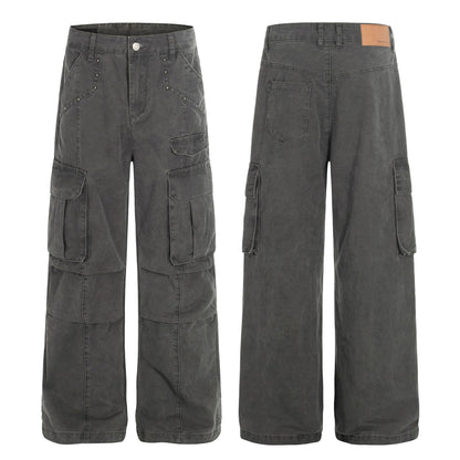 Multi Pocket Studs Wide Leg Cargo Pants WN26136