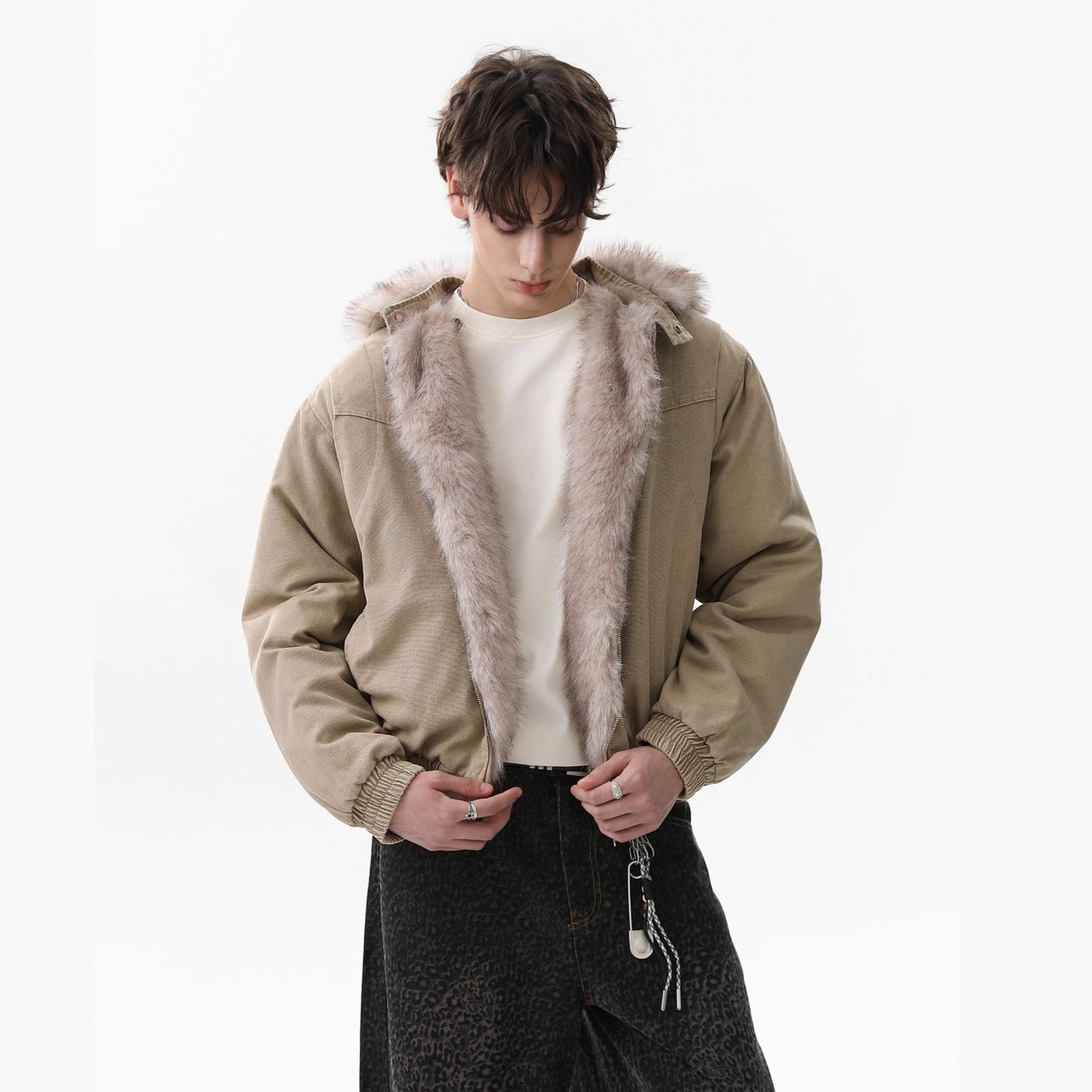 Detachable Fur Collar Hooded Puffer Jacket WN21864