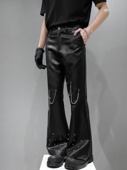 Metal Chain Rhinestone Bead Flare Wide Leg Pants WN23930