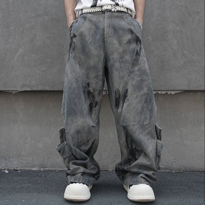 Tie-Dye Multi-Pocket Wide Leg Denim Jeans WN27857