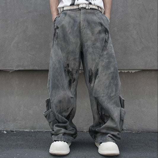 Tie-Dye Multi-Pocket Wide Leg Denim Jeans WN27857