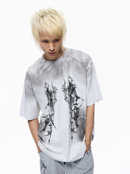 Washed Art Graphic Print Short Sleeve T-Shirt WN27256