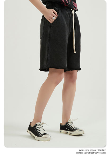 Washed Vintage Raw Edge Short Sweatpants WN6628