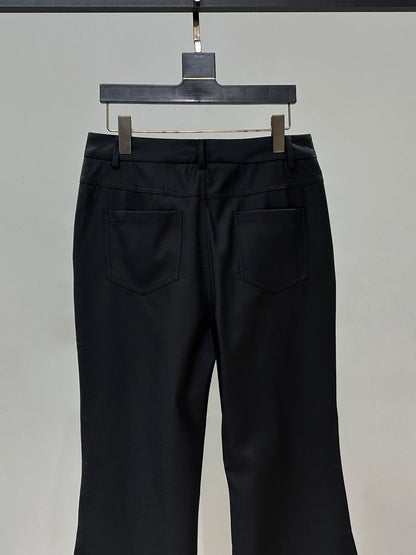 Studs Zipper Wide Leg Flare Trousers WN23951
