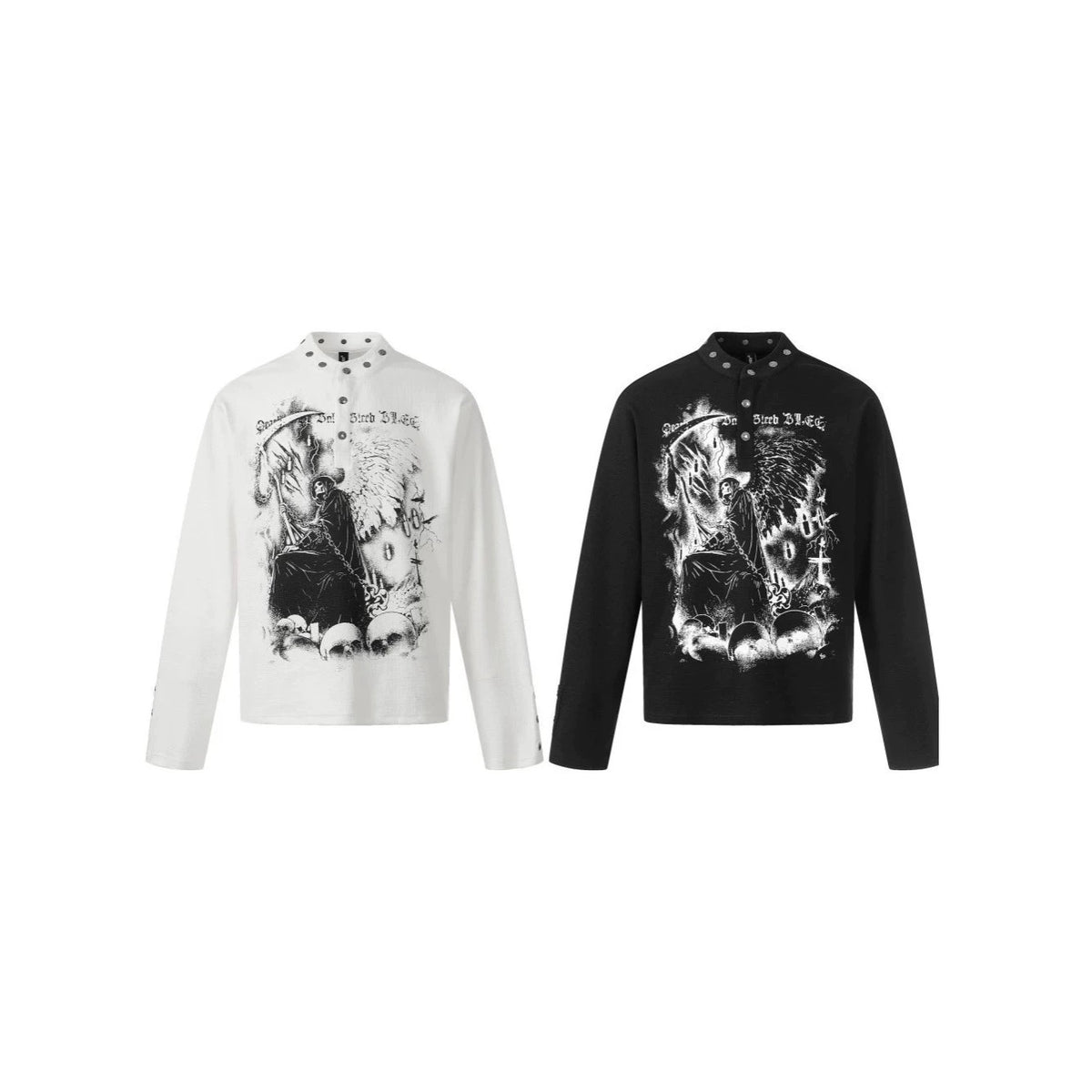 Grim Reaper Print Oversize Long Sleeve T-Shirt WN27957
