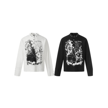 Grim Reaper Print Oversize Long Sleeve T-Shirt WN27957