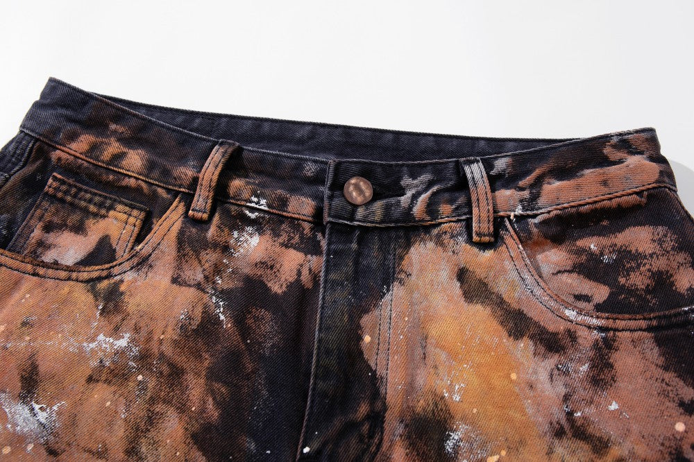 Paint Splatter Workwear Wide Leg Denim Jeans WN27921