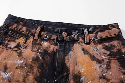 Paint Splatter Workwear Wide Leg Denim Jeans WN27921