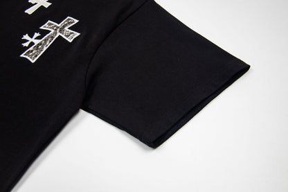 Cotton Cross Applique Embroidery Short Sleeve T-Shirt WN25577